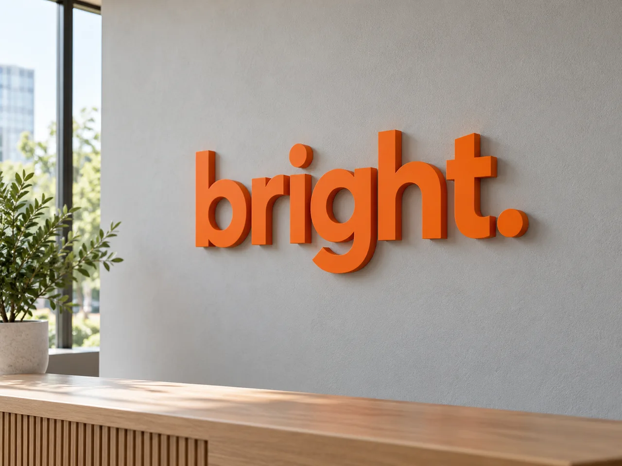 Orange bright lettering in a commercial interior