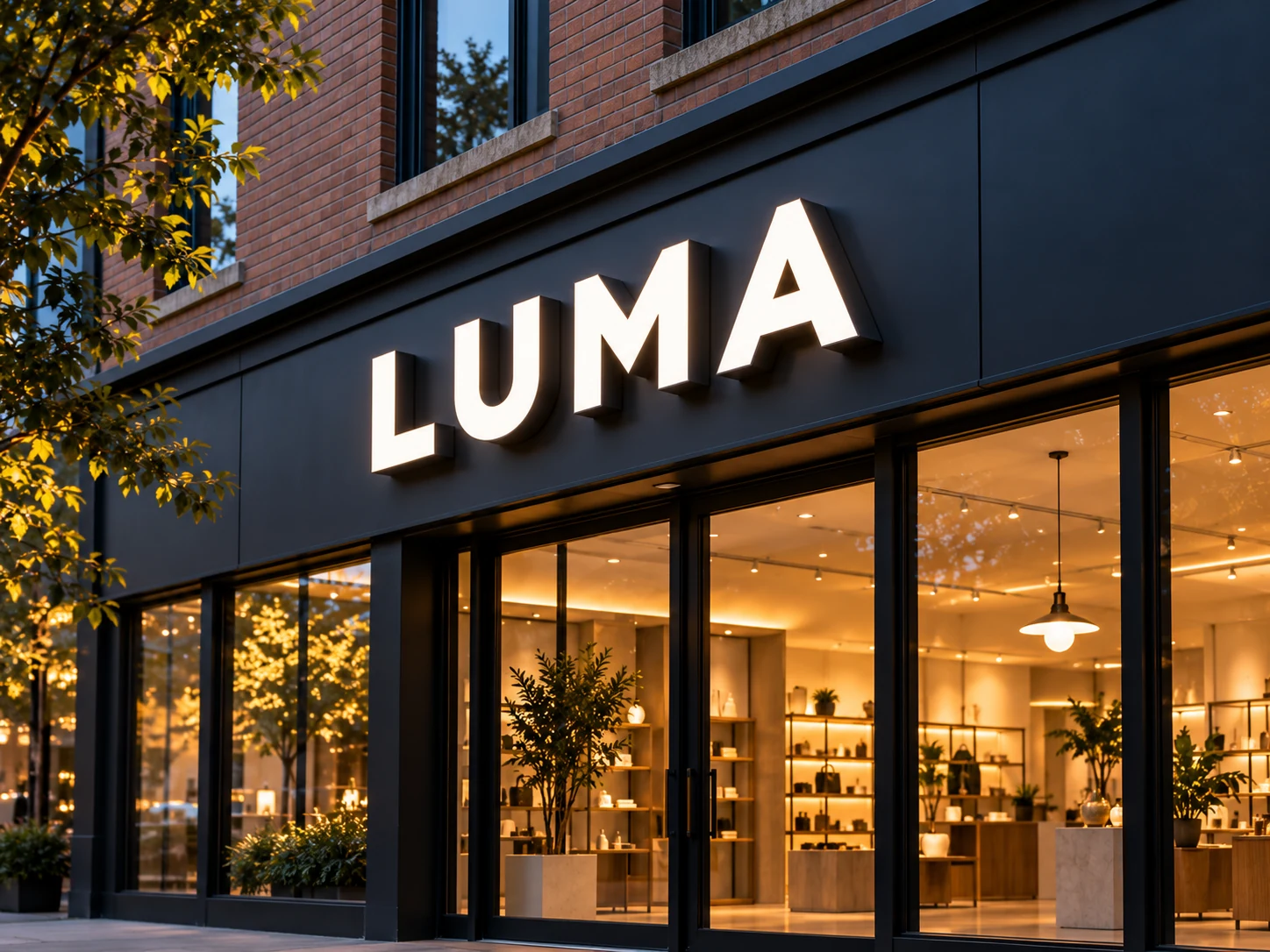 Front-lit letters on a commercial storefront, design concept
