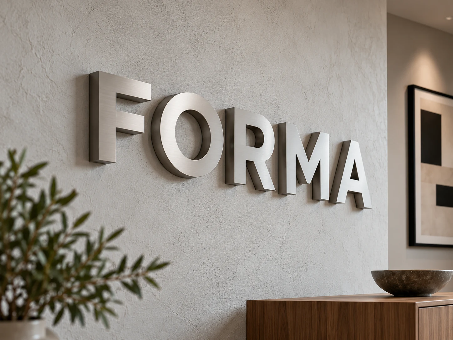 Brushed metal dimensional lettering, design concept