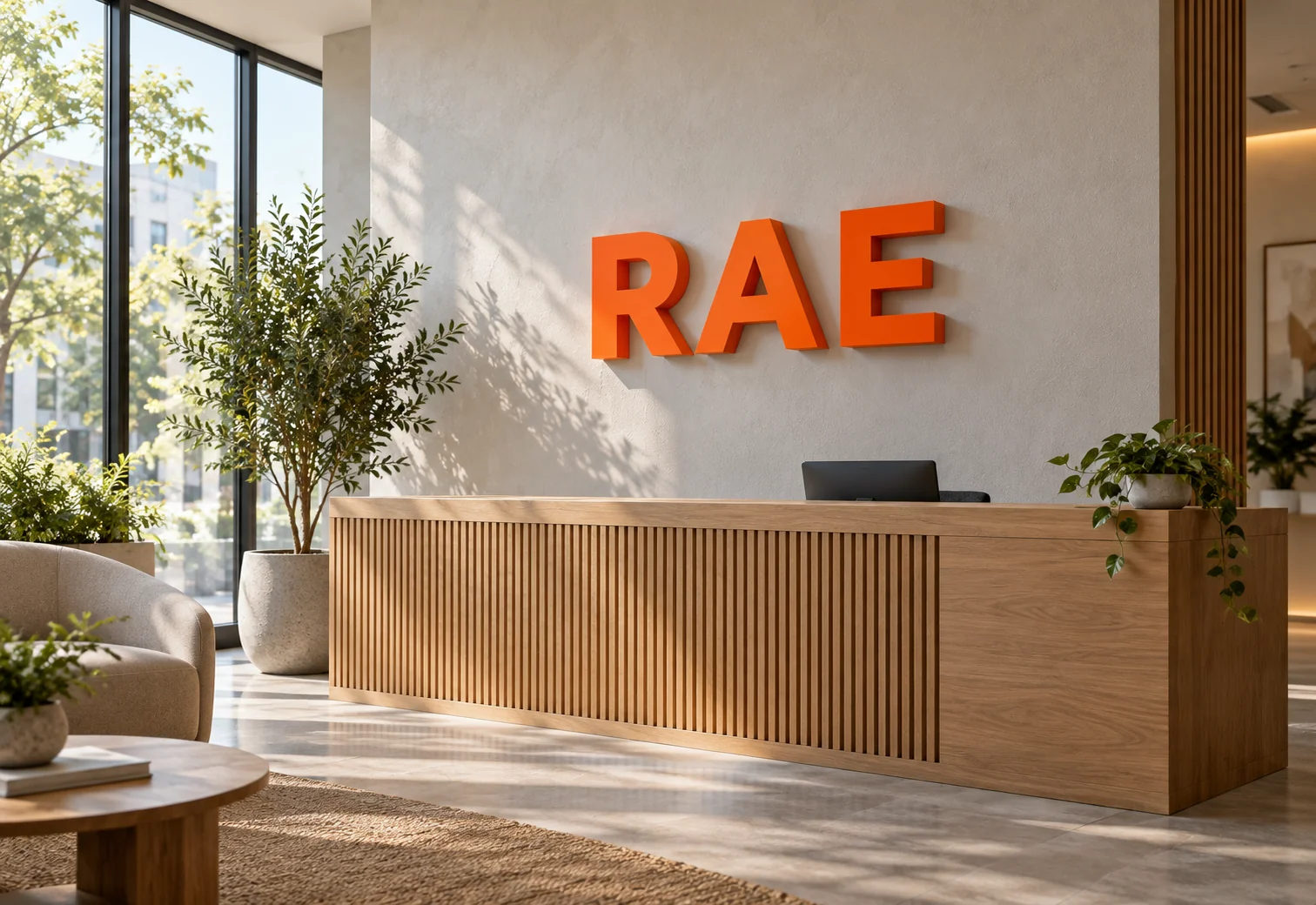 Custom acrylic logo sign in a commercial interior, design concept