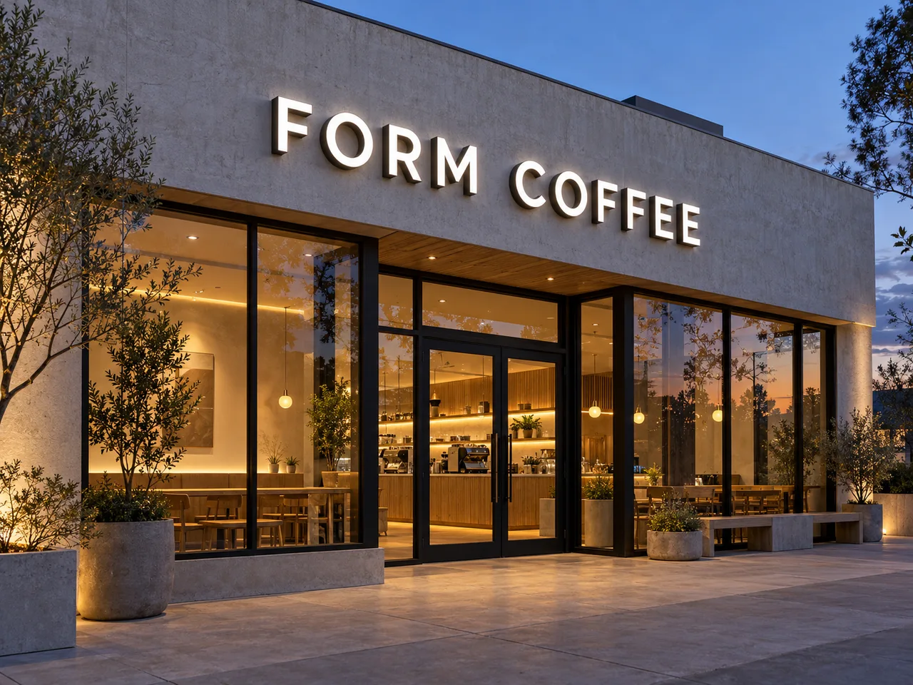 Wide FORM COFFEE storefront showing sign proportions